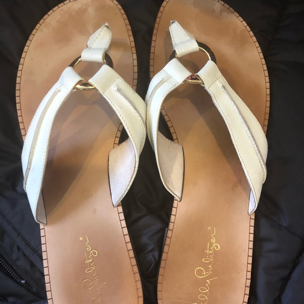 Lilly Pulitzer Mckim White Leather Sandals Size 9